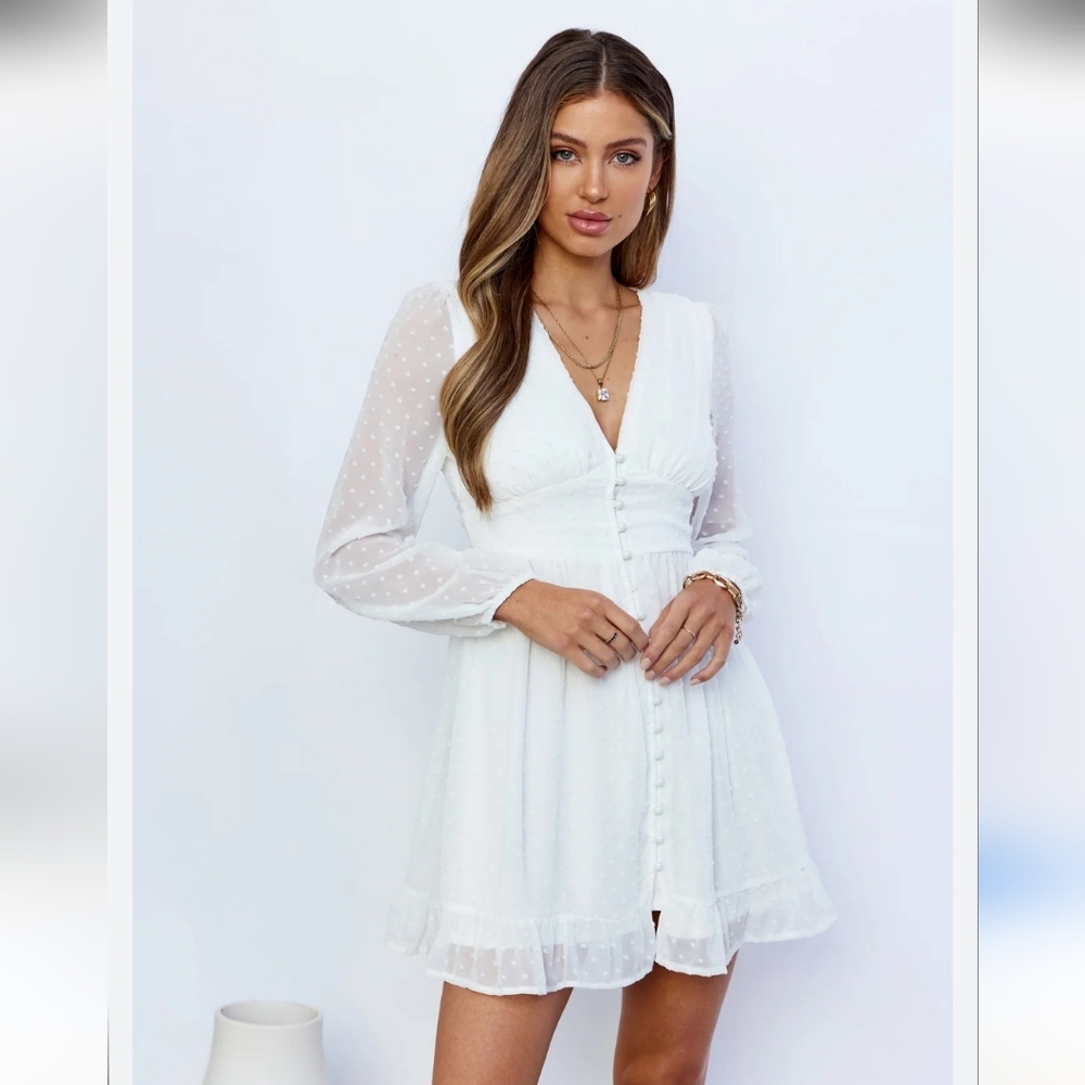 Hello Molly White Peasant Cottage Textured Dress‎